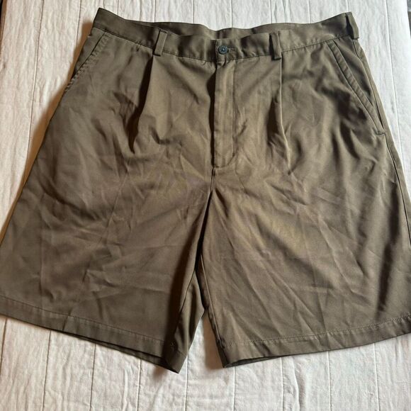 Nike Golf Shorts Mens 38 Dri-Fit Brown Chino Pants Swoosh Standard Fit Pleated - Picture 2 of 10